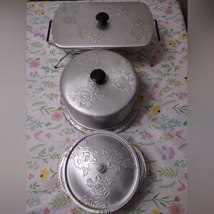 RARE Vintage aluminum set with rose design
